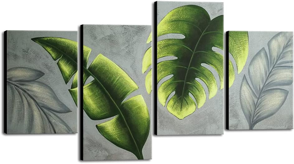 Paintings - Wieco Art Large Botanical Paintings Wall Art on Canvas Abstract Green Leaves Canvas Wall Art for Living Room Bedroom Wall Decor Modern Artwork for Home Decorations