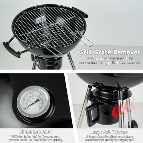 Homodoskey Charcoal BBQ Grills 19" (48 cm) Kettle Grill with Lid and Large Ash Collector, Outdoor Grill