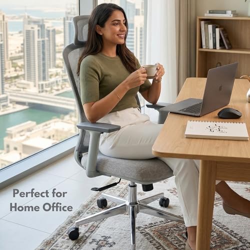 Skyland Ergonomic Office Chair with Mesh Backrest, Soft 3D Armrests, Desk chair with lumbar support, Executive Computer Chair for Home Office (Grey)