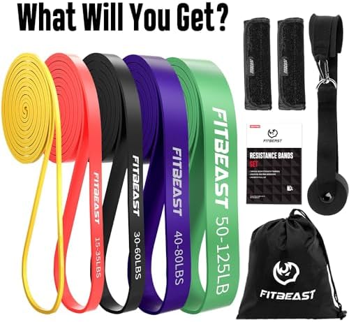 Bande Elastici Fitness [5 elastici trazioni] con Ancoraggio per Porta, pad di Protezione per le Mani, per Stretching, Allenamenti di Resistenza, Potenziamento Muscolare, per Uomini e Donne
