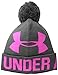Under Armour Women's Graphic Pom Pom Beanie, Carbon Heather (090)/Rebel Pink, One Size Fits All