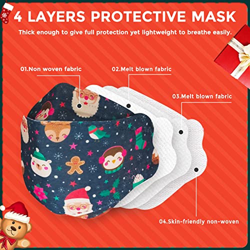 Christmas Themed Print Mask, KF94 Adult Sized Colorful Mask with Design for Women Men, Festival Cute Fun Xmas Pattern Disposable Holiday Mask, 4 Layer Filtered Easy Breathing Comfortable Soft Fitting Mask Cover with Adjustable Nose Clip - 1