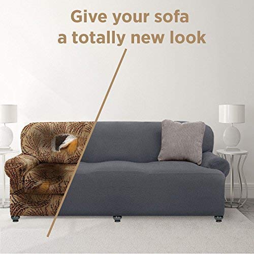 Renaissance Sofa Slipcover 1-Piece Polyester & Spandex Strapless Soft Stretch & Slip Resistant- Furniture Shield Couch Protector Seat Cover, Grey