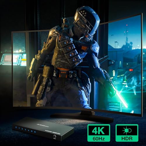 HDMI Switch 4K 60Hz, AVIDGRAM HDMI 2.0 Switch 4 in 1 Out, 4 Port HDMI Selector Box with IR Remote Control Support HDCP 2.2 HDR10 3D 18Gbps for Xbox PS4 Roku HDTV Monitor