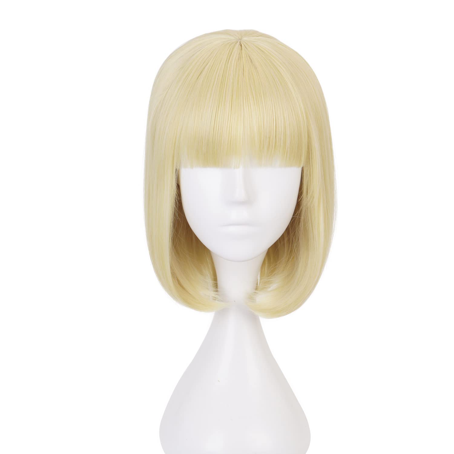 Blonde Bob Short Cosplay Wig with Bangs Heat Resistant Synthetic Universal Costume Hairs for Women Men Halloween Chiristmas Comic Con Replacement Wigs