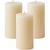Mister Candle Dripless Vanilla Scented Ivory Pillar Candles Set of 3, Hand Made Vanilla Pillar Candles with Essential Oils for Home Decor, Premium Wax, 80 Hr Burn Time (3x6 inch)