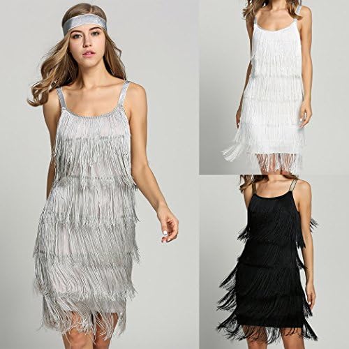 Zhchl Jazz Fringe Flapper 1920s 30s Fancy Dress Gatsby Womens Costume Dress Black M