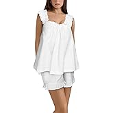 Richlylian Pajamas For Women Set Summer Two Piece Ruffle Pjs Set Cute Trim Cami Tank and Short Bridal Lounge Sets
