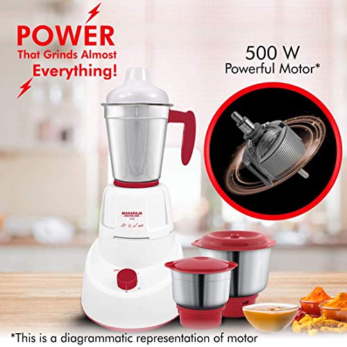 Maharaja Whiteline MG Livo Mixer Grinder, 500W, 3 Jars (Red) Garhwal Cup