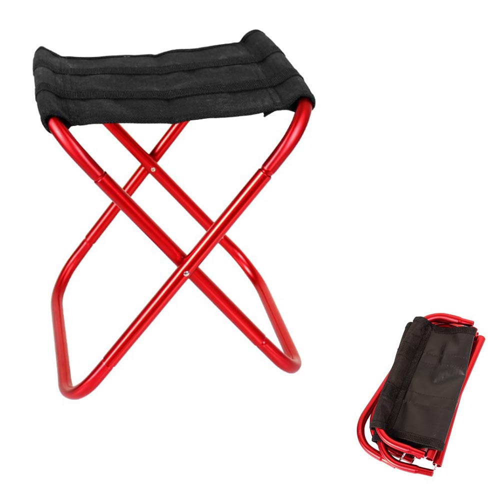 Seully Portable Outdoor folding stool,Ultralight Aluminum Small Camping Chair,PVC Oxford Cloth-Support up to 100KG,Fishing/Camp/Traveling/Hiking/Beach Garden BBQ/Picnics,30 x 27.5 x 31cm(Red)