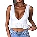 Antopmen Women Summer Deep V Neck Sleeveless Hem Ruffles Crop Tops (Small, White)
