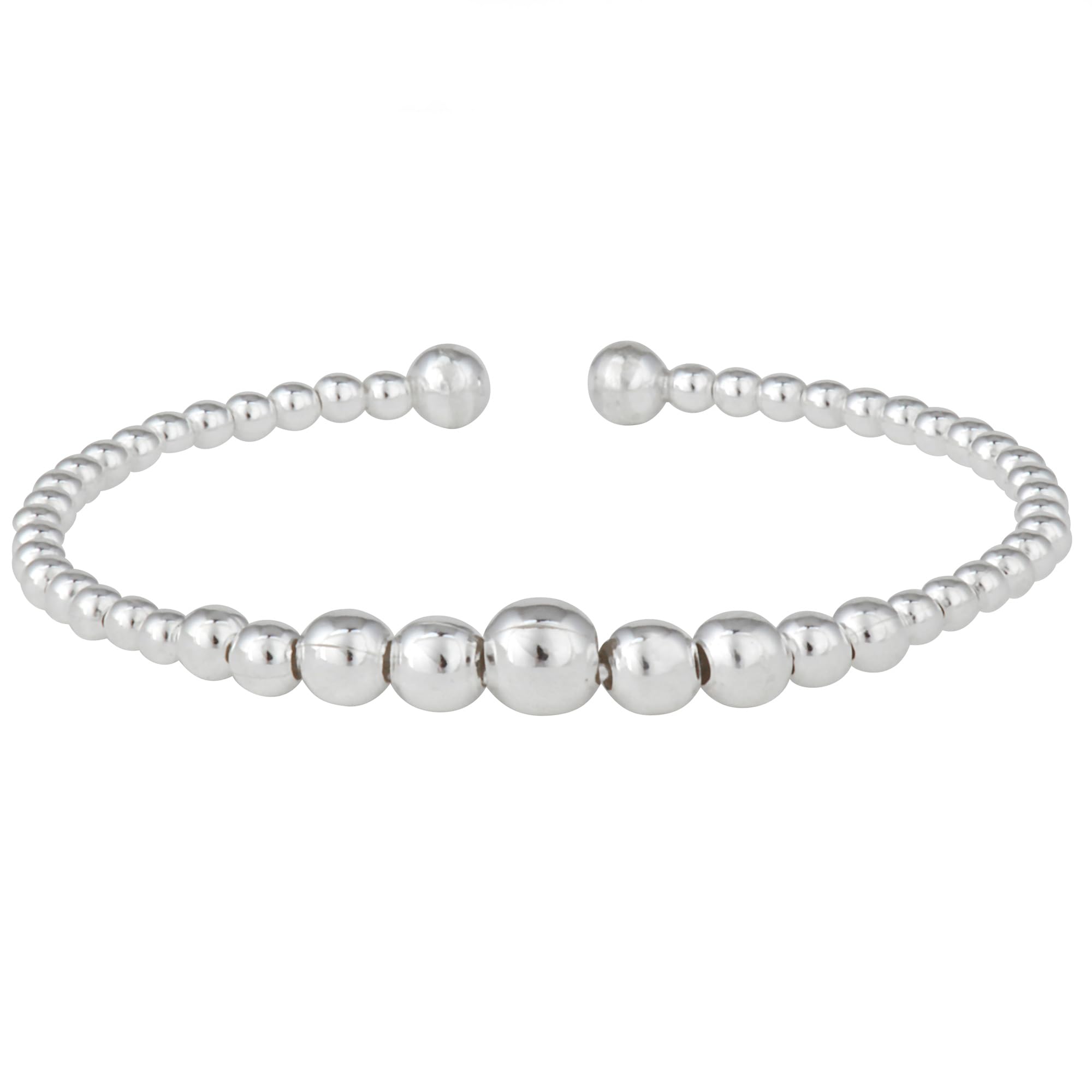 Silverly 925 Sterling Silver Graduated Ball Torque Bangle for Women - Polished Round Bead Stacking Bracelet – Adjustable Cuff Bangle for Everyday Wear – Sleek Minimalist Beaded Jewellery