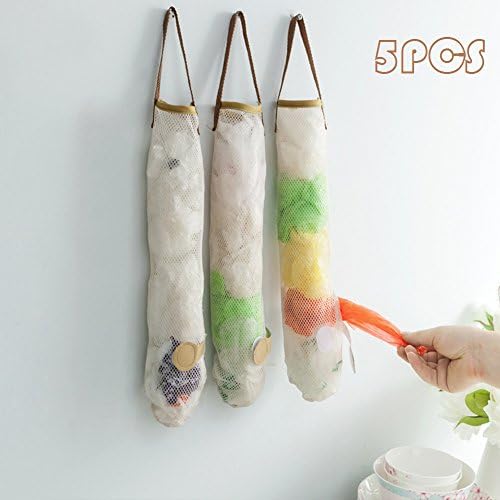 KOUSOU 5PCS Kitchen Reusable Grocery Bags Fruit and Vegetable Hanging Baskets Storage Mesh Bags, Fruit and Vegetable Wall Hanger, Reusable Grocery Bags, Kitchen Storage &amp; Organization Product Sets