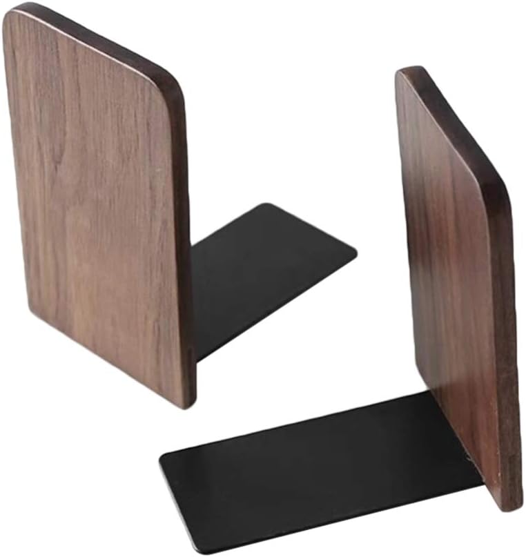 VOSAREA 2pcs Black Walnut Bookends Wood Bookend Supports Office Book Stopper Heavy Duty Bookends Rack for Office Home