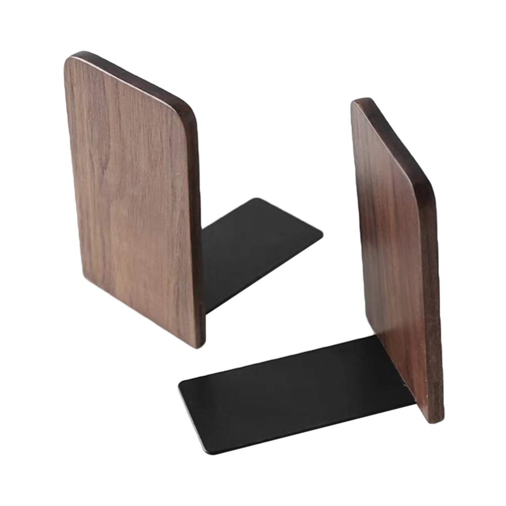 VOSAREA 2pcs Black Walnut Bookends Wood Bookend Supports Office Book Stopper Heavy Duty Bookends Rack for Office Home