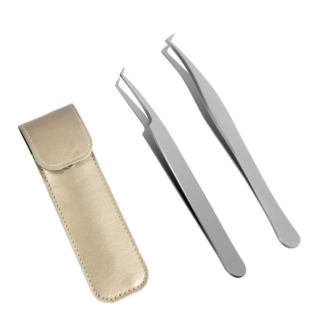 Lunamoon Eyelash Extension Tweezers 2pcs for Individual Cluster Lash (Tweezers set04)