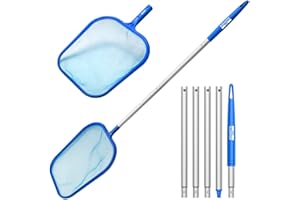 Aquatix Pro Pool Skimmer 5ft Long, 5 Section Connecting Pole with Hook Handle, for Spa, Hot Tub, Pond, Swimming Pools, Fine Mesh Bag, Hand Skimmer for above & Inground Pools, Removes Debris!