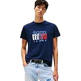 Tommy Jeans Mens Short Sleeve Cotton T-Shirts with Flag and Logo Graphic