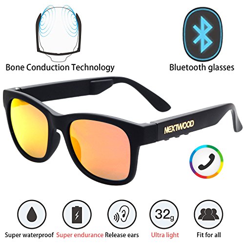 Bluetooth Headphones Wireless Stealth Headphones Glasses Sunglasses Bone Conduction Waterproof Intelligent Songs Artifact 6 Color Microphone Phone (Orange Lens)