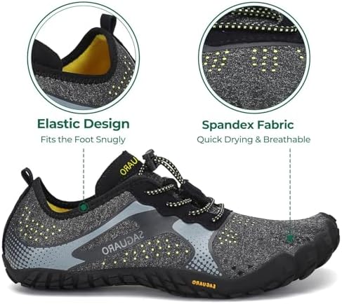 Chaussure Minimaliste Homme Barefoot Shoes Femme Légère Randonnée Chaussures de Trail Running Outdoor Fitness Barefoot Shoes avec Semelle Zero Drop Noir Fumé,GR.39