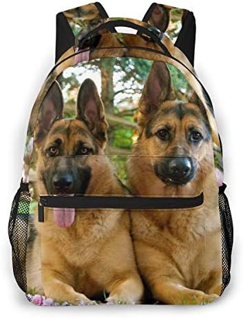 Lightweight Backpack For School, German Shepherd Dog Water Resistant Casual Daypack For Travel With Bottle Side Pockets