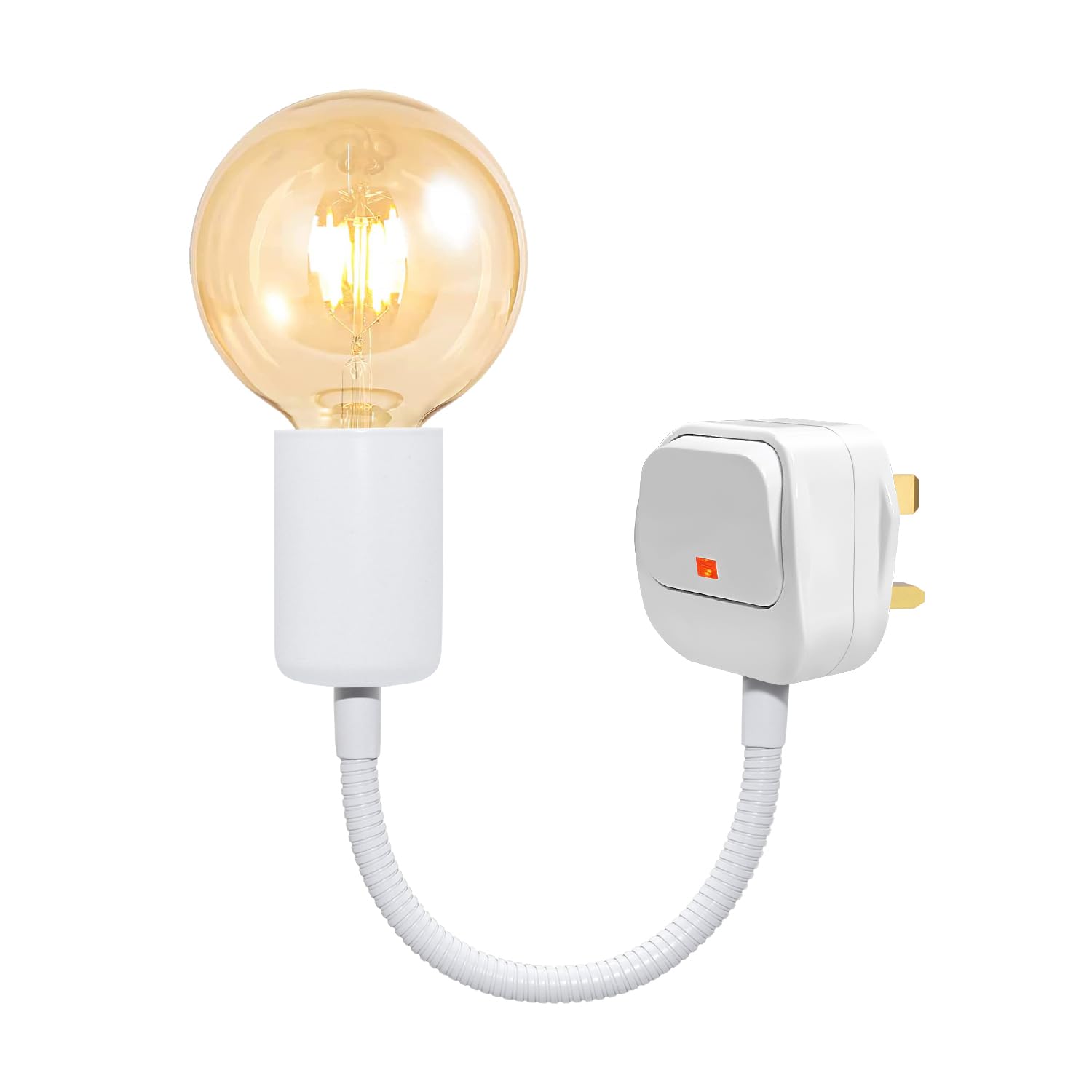 Flexible Lamp Holder, 20CM Long Gooseneck Plug in Light Socket, E27 Socket Holder, Light Bulb Holder with Plug and On/Off Switch, 360°Adujstable Indoor Plug in Lamp for Loft Motor Home, No Bulb