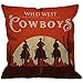 HGOD DESIGNS Cowboy Throw Pillow Cover,Vintage Western Cowboys Riding Horses Wooden Sign Rural Ranch Desert Sunset Decorative Pillow Cases Linen Square Cushion Covers for Home Sofa Couch 18x18 inch