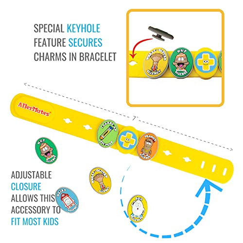Food Allergy Bracelets for Kids Bright, Fun Medical Charm Kit Yellow