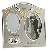 Two Tone Silver Plated 50th Golden Anniversary Double Picture Frame By Haysom Interiors