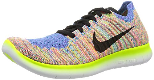 Nike Women's Free Running Motion Flyknit Shoes, White/Black/Blue/Hyper Punch - 7.5 B(M) US