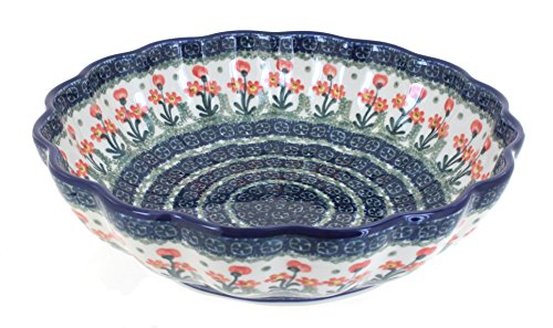 Blue Rose Polish Pottery Peach Posy Large Scallop Bowl