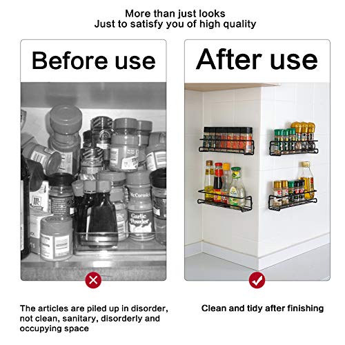 Spice Rack Organizer for Countertop, Set of 4 Metal Kitchen Shelf Organizer Wall Mounted Seasoning Storage Holder for Kitchen Pantry Cabinet Door, Spice Can Sauce Jars Bottle