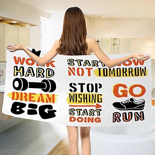 Fitness Bath towel Sports Affirmation Positive Quotes Motivational Typography Design Sneakers Cotton Beach Towel Orange Yellow Black (55"x28")