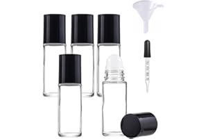 5 Pcs Black Clear Oil Roller Bottles,30ml/1.06oz Portable Empty Roll On Ball Container,Refillable Cosmetic Perfume Roller Bot