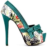 Show Story Multicoloured Floral Pattern Bow Peeptoe Platform Party Pumps,LF80824