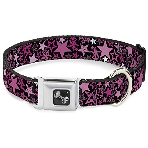 Buckle-Down Dog Collar Seatbelt Buckle Stargazer Black Pink 15 to 26 Inches 1.0…