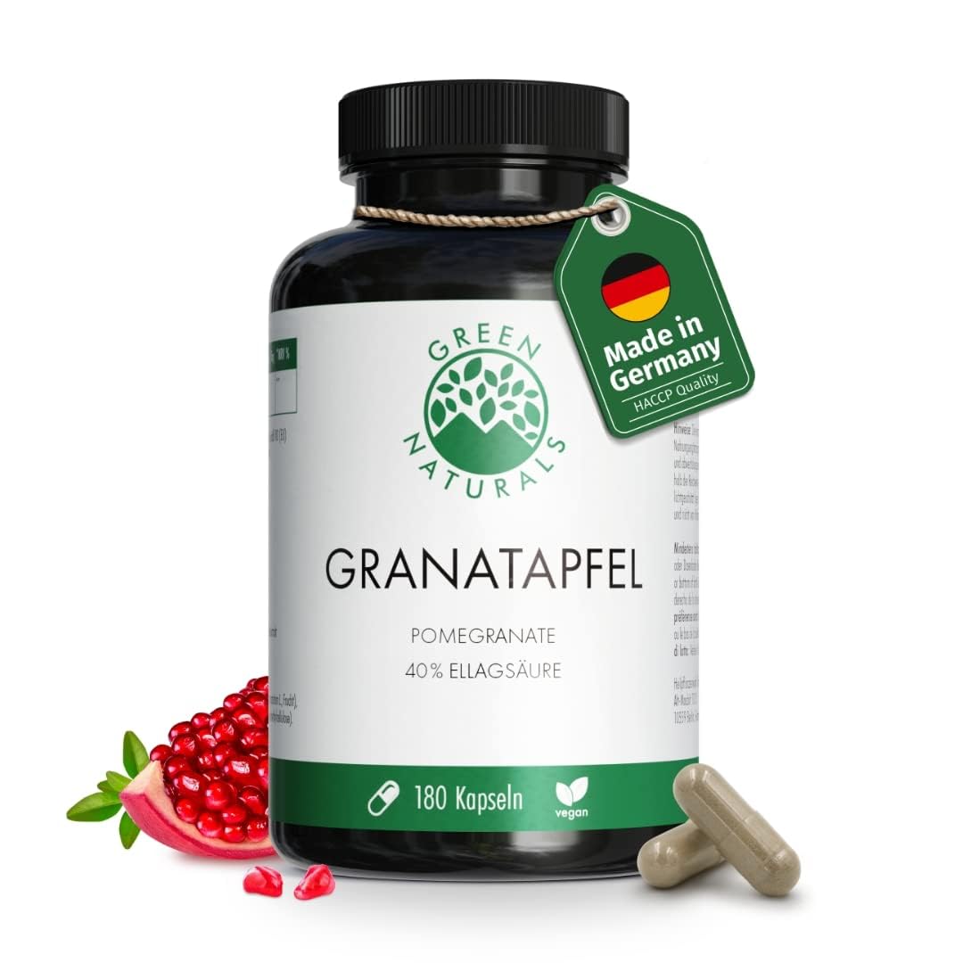 Pomegranate Extract (180 Capsules á 650mg) with 40% Ellagic Acid - German Production - 100% Vegan & Without Additives - Stock for 2 Months