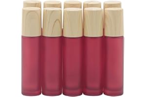 Kesell 10ml Essential Oil Roller Bottle 10Pcs Frosted Glass Empty Vials Containers with Metal Roller Ball and Wood Grain Plas