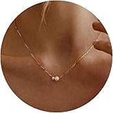 Treasure Bender Pearl Necklaces for Women Trendy, 14k Gold Plated Dainty Necklace Simple Pearl Drop Single Charm Pendant Necklace Birthday Wedding Gifts Gold Jewelry for Women