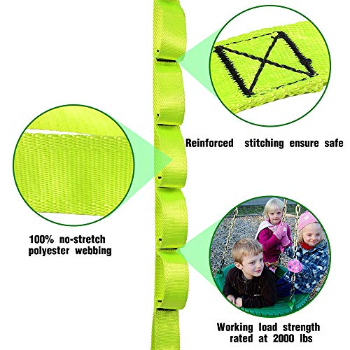 pys Tree Swing Straps Kit-Two Adjustable (20loops Total) Straps Hold 2000lbs Two Heavy Duty Carabiners (Stainless Stell),Easy & Fast Swing Hanger Installation to Tree, 100% Non-Stretch (Green, 5FT)