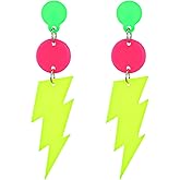 80s Neon Earrings for Women, Colorful 80s Lightning Earrings Retro Acrylic Lightning Bolt Drop Earring Geometric Thunder Dangle Jewelry for 80's 90's Outfit Glow Party Accessories for Women