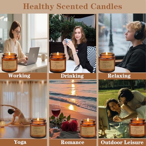 Ricihene Scented Candles Set, 6 Pack Glass Container Candles Set, Lavender/Rose/Sandalwood Scents for Aromatherapy Candles, Long-Burning, Home Decoration & Gift Set