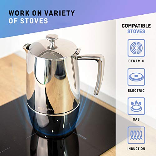 VeoHome Mokka Pot Espressokocher 10 Tassen 500 ml - Edelstahl italienische Mokka kanne Induktionsherd, Gas, Keramik… – Bild 5