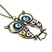 JEWELRIESHOP (Lot of 10Pcs) Wholesale Vintage, Retro Colorful Crystal Owl Pendant and Long Chain Necklace (Design No.1 x 10 Pcs)
