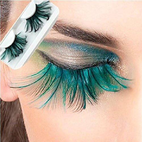 L'asher Green Feather False Eyelashes Eye Lashes Party Dance Halloween Costume (1 Pair)