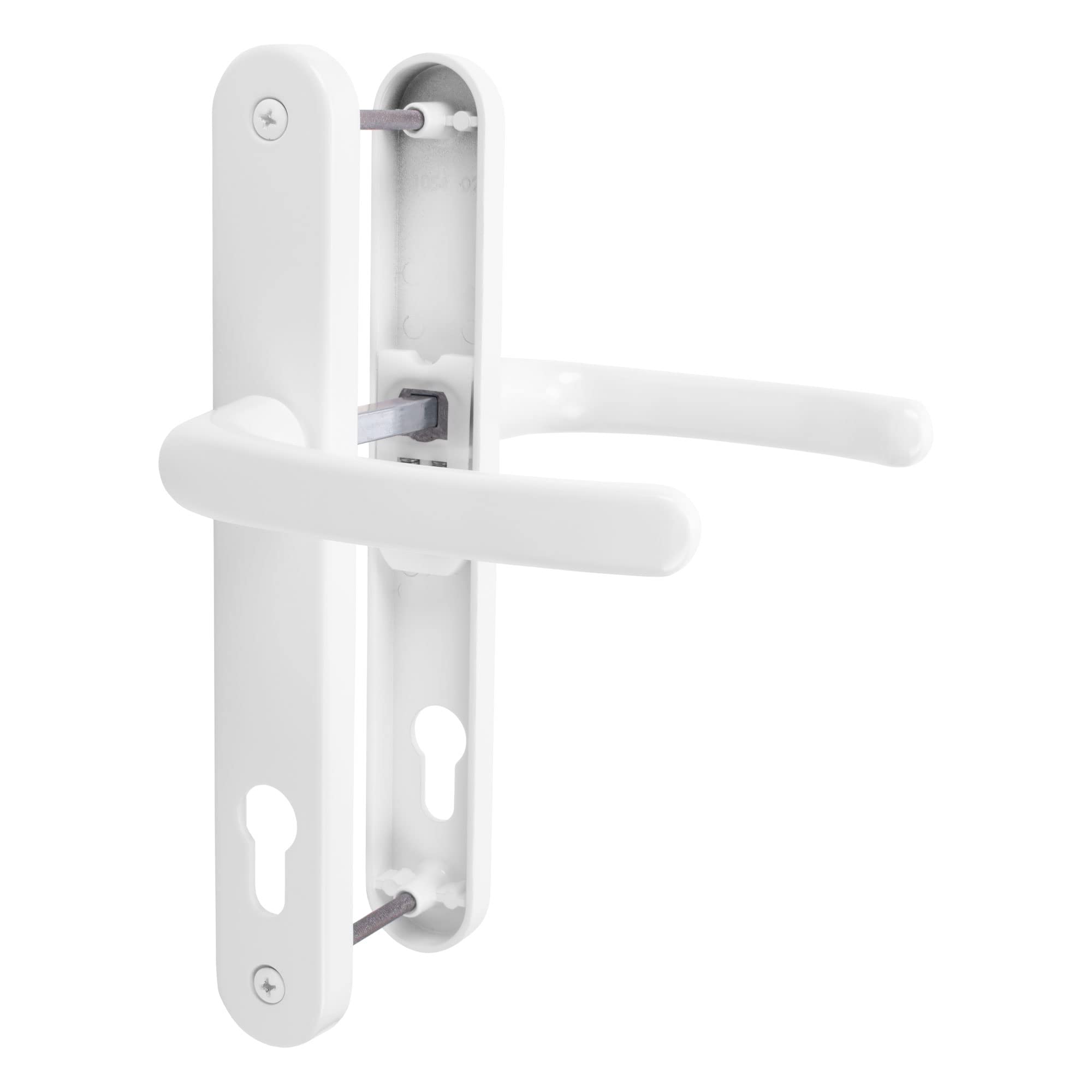 JCP PRO uPVC Door Handle Pair Set Sprung 92 PZ 92mm, Backplate 242mm x 34mm (210mm Screw Centres, White)