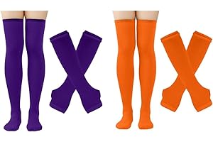 ZXOLDZX 4 Pairs Womens Striped Arm Warmers Goth Y2K Knitted Fingerless Gloves with Long Knee High Socks Set