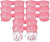 Bridal Bachelorette Party Favors - Wedding Kit - Bride & Bridesmaid Party Sunglasses - Set of 6 Pairs - Go Selfie Crazy - Themed Novelty Glasses for Memorable Moments & Fun Photos (9pc Set, Pink)