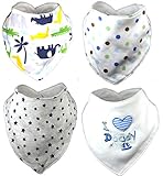 BabyPand Set Of 4 Baby Bandana Bibs - Cute and Usable! For Your Little Boy Or Girl- High Absorbent- 100% Soft Cotton- Adjustable Size For 3-12 Months- Perfect For Daily Use- Baby Shower Idea