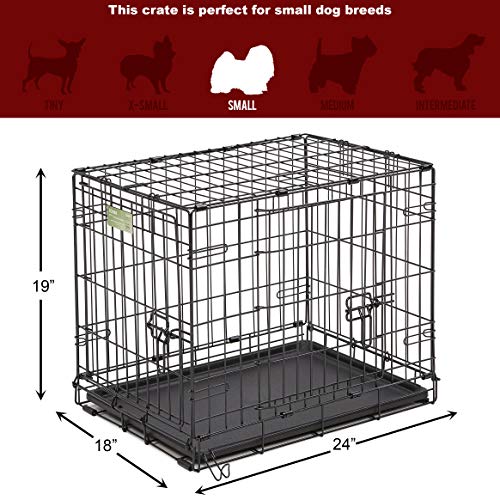 Dog Crate MidWest I Crate 24 Inch Double Door Folding Metal Dog Crate w